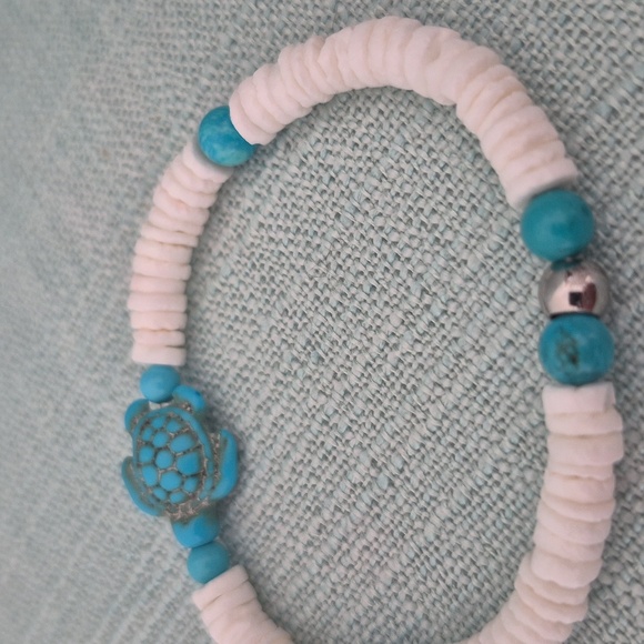 SHELL RINGS & TURQUOISE BEADS NATURAL CHOKER with MATCHING BRACLET - Picture 7 of 8